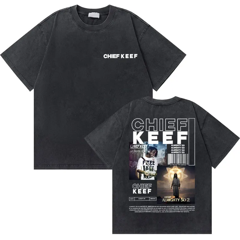 

Chief Keef Hip Hop Washed Vintage Oversized T Shirt Almighty So Graphic T-shirts Men Fashion Rap Street Tshirt Male Black Tshirt
