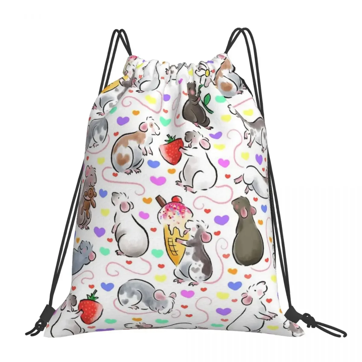 

I Love Rats Backpacks Casual Portable Drawstring Bags Drawstring Bundle Pocket Sundries Bag BookBag For Travel Students
