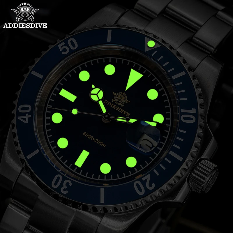 Addiesdive neue 41mm Tauch quarzuhr Edelstahl Kalender Display Uhren 200m wasserdichte c3 leuchtende Armbanduhren für Männer