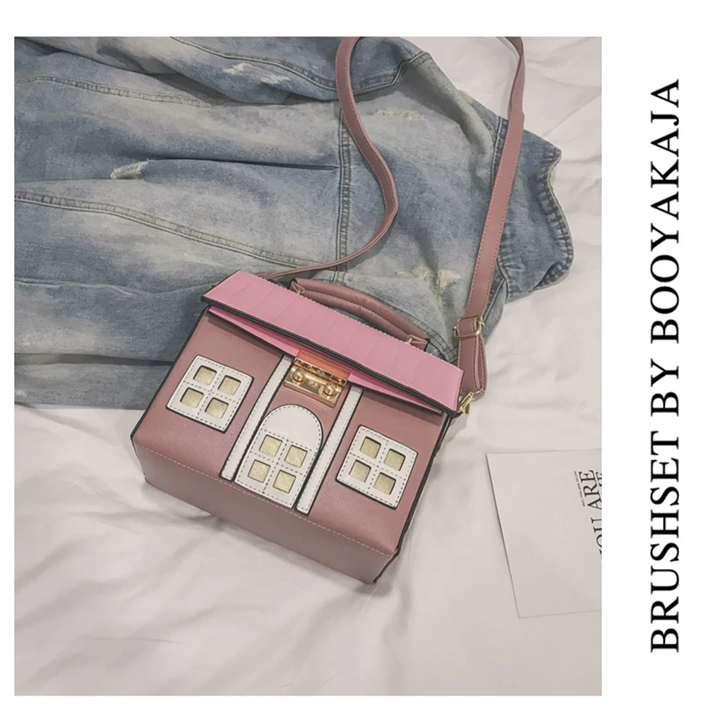 Cartoon Cute Contrasting Color House Handbag Creative Square Bag Female Crossbody Shoulder Bags Top-Handle Bags