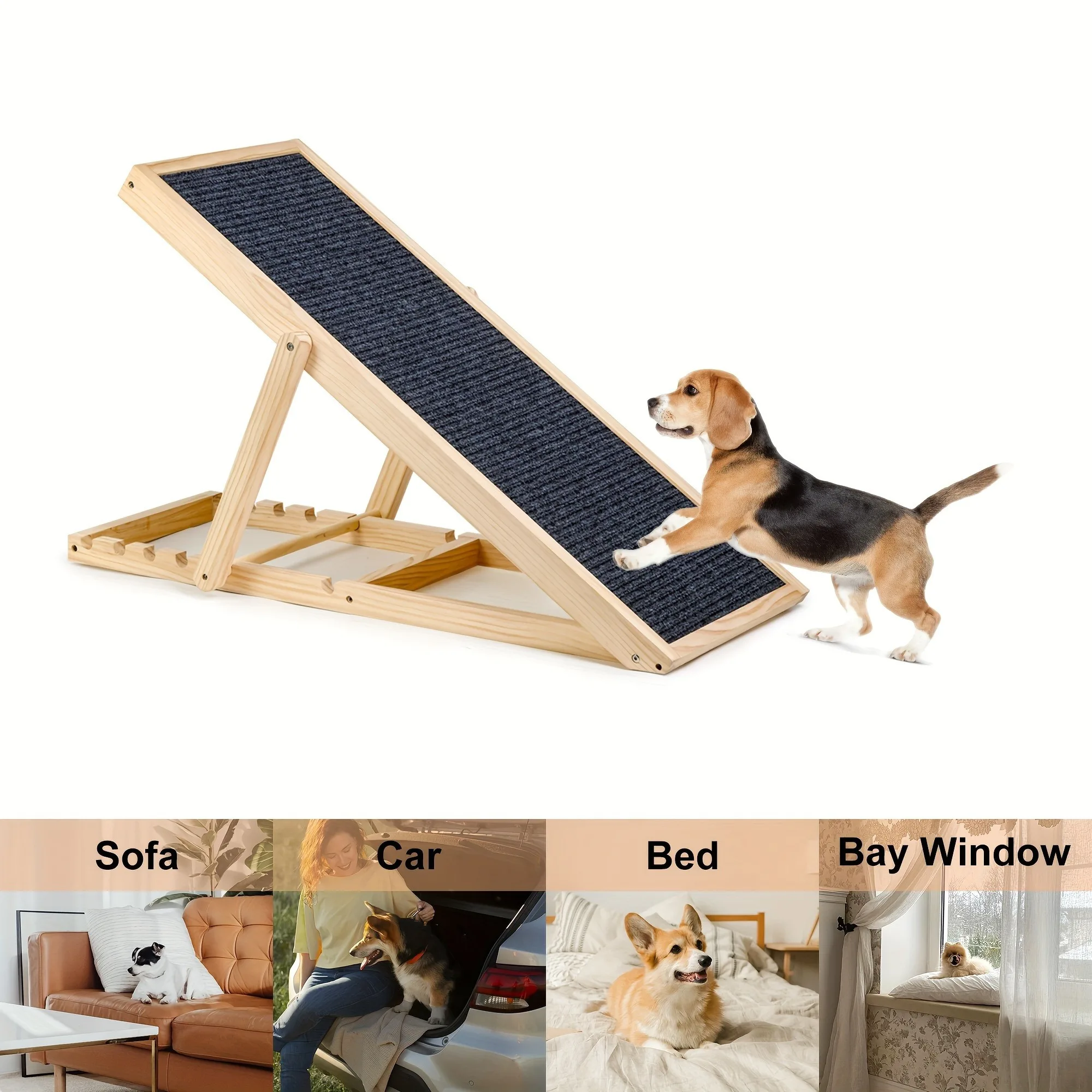 1 count Dog Cats Ramp, Upgraded Folding Portable Wood Pet Ramp for Small and Older Animals, 42" Long, Height from 14" to 26" 20