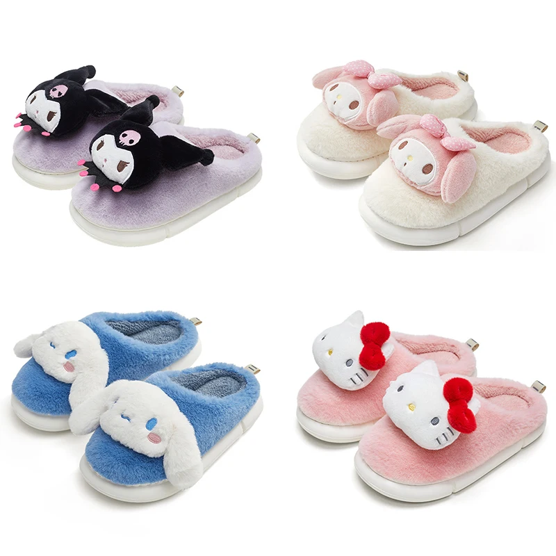

Anime Sanrios Kuromi My Melody Cinnamoroll Kt Cat Plush Cotton Slippers Kawaii Soft Cute Warm Shoes Women's Non-Slip Slippers