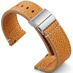 Premium Soft Genuine Leather Watch Band - Cowhide Strap in Brown & Black with Quick Release - 18mm (Brown)