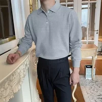 High Quality Korean Designer Loose Fit Polo Neck Knitwear for Men Casual Turn-down Collar Trendy Chinese Factory Direct Sale