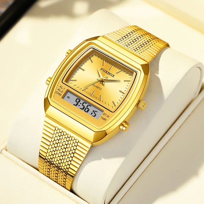 FOXBOX Luxury Dual Display Waterproof Sports Watch - Fashionable Quartz Timepiece