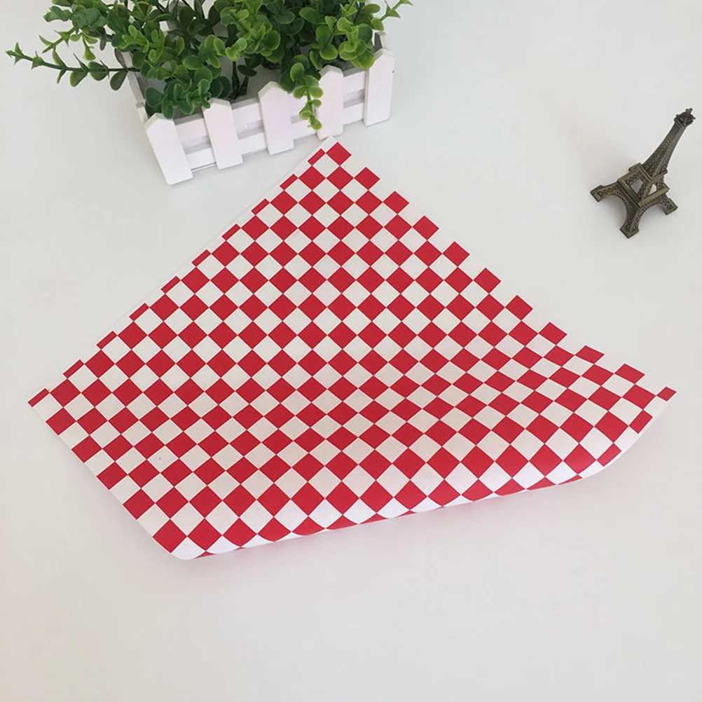 

100/200PCS Grid Pizza Oil Red Wrapping Paperss Sheet Fried Food Red Wrapping Paperss Liners Hamburger Wrapping Red