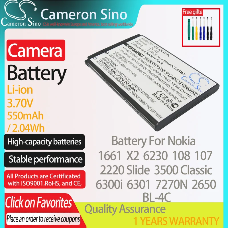 Batteria Cameronsino Per Nokia 1661 X2 6230 108 107 2220 Slide 3500 Classic 6300I 6301 Adatto A Batterie Per Fotocamere Digitali Svp Bba-07