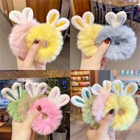 4Pcs Cute Plush Rabbit Ears Scrunchies Hair Ties Fluffy Ponytail Holder Hair Elastics Scrunchy Spiral Hair Ring Hair Accessory - Image 2