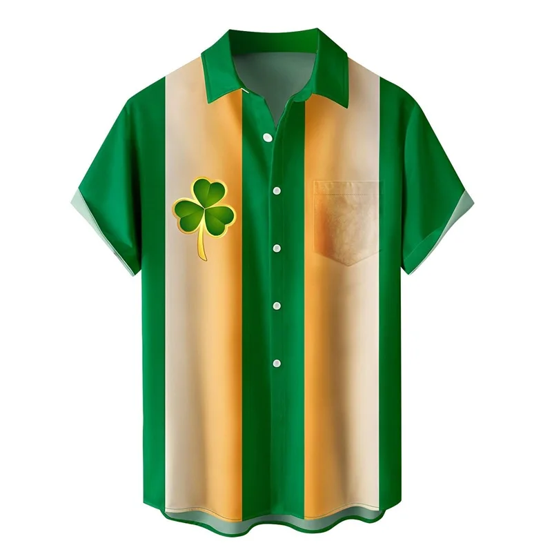 thumbnail image 1 of Camisa del Día de San Patricio para hombre, con estampado 3D, divertida camiseta de trébol verde, camisa informal de manga corta con botones para el Día de San Patricio para hombre, 1 of 5