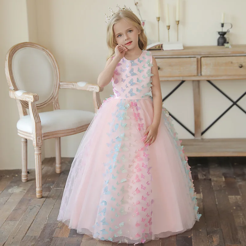 

Princess Lace Bow Flower Girl Dresses Sleeveless First Communion Gowns bridesmaid Wedding Party formal Dresses Teen Pageant Gown