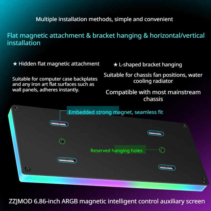 ZZJMOD Z-S68 1280x480px 6.86인치 서라운드 ARGB 마그네틱 스마트 컨트롤 보조 화면 커스텀 테마 IPS HD PC 액세서리
