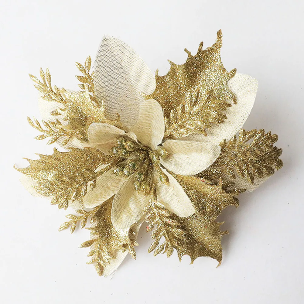 thumbnail image 1 of Christmas Poinsettia Glitter Flower Hanging Xmas Party Tree Decoration Decorate Christmas Trees Christmas Wreaths Rattan, 1 of 5