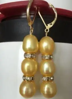 

Wholesale price beautiful a pair of 11-13mm south sea gold pearl dangle earring 14/20 gold hook