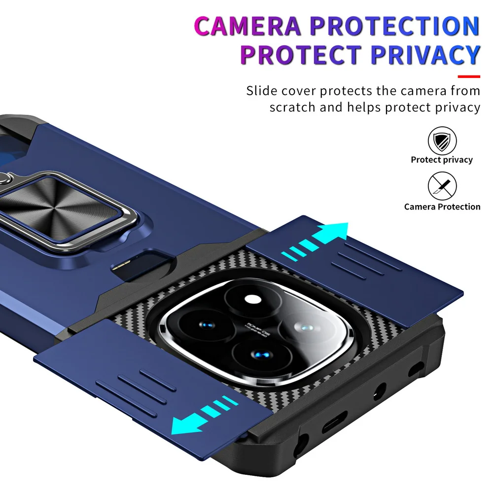 Card Slot Finger Ring Camera Protect Case with Armor Hybrid Bracket Holder Cover