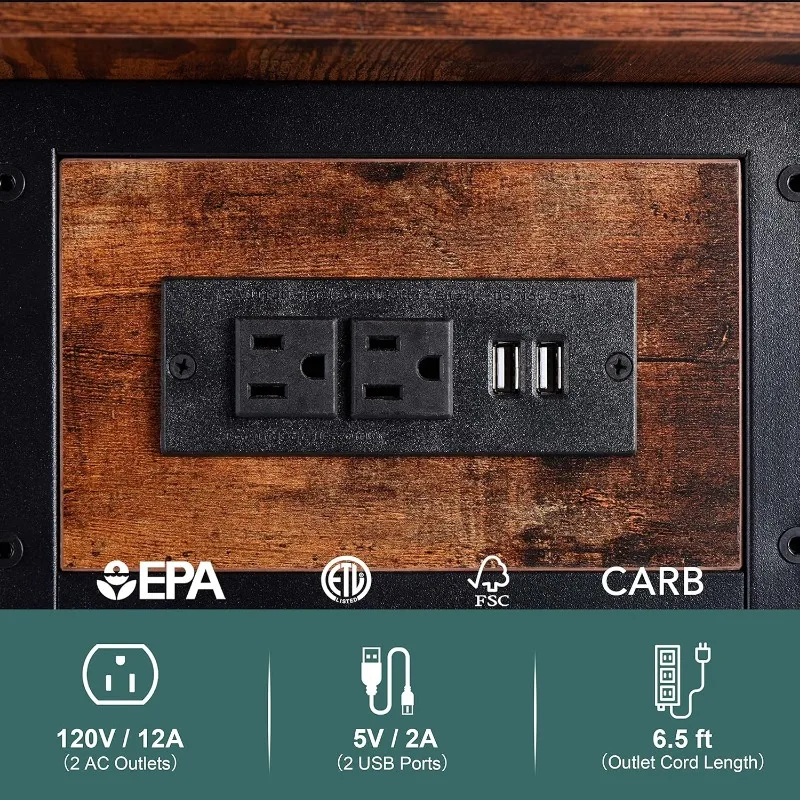 End Table with Charging Station, Flip Top Side Table with USB Ports and Outlets, Sofa Couch Table Bedside Table 6