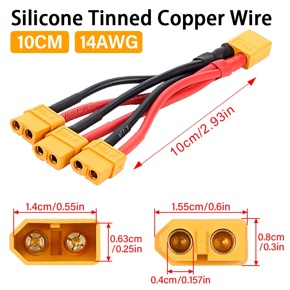 XT60 Male/Female Cable Parallel Battery Connector 1 to 3 Silicone Wire Extension Y Splitter for Battery Charger Motor 14AWG battery terminal connectors,battery connector cable,plug connectors,battery connectors,electrical connectors