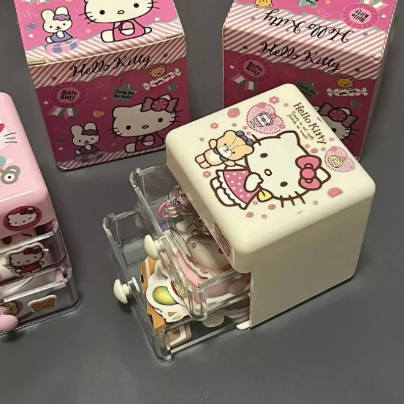 

Kawaii Hello Kitty Storage Box Earrings Jewelry Desktop Organizer Box Transparent Drawer Rectangular Small Miscellaneous Toy Box