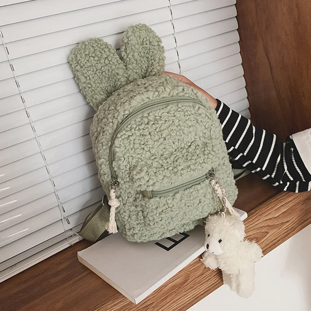 

Kids Toddler Plush Backpack Cute Bunny Bear Ears School Bag Winter Warm Fleece Daypack Outdoor Travel Bag for Boys Girls