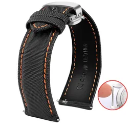 Versatile Nylon Leather Canvas Watch Strap - Unisex, Multiple Sizes Available - 22mm (Orange line-silver)