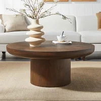 Round Wood Coffee Table for Living Room Modern Circle Coffee Table Pedestal Center Table for Apartment, Easy Assembly Brown 1
