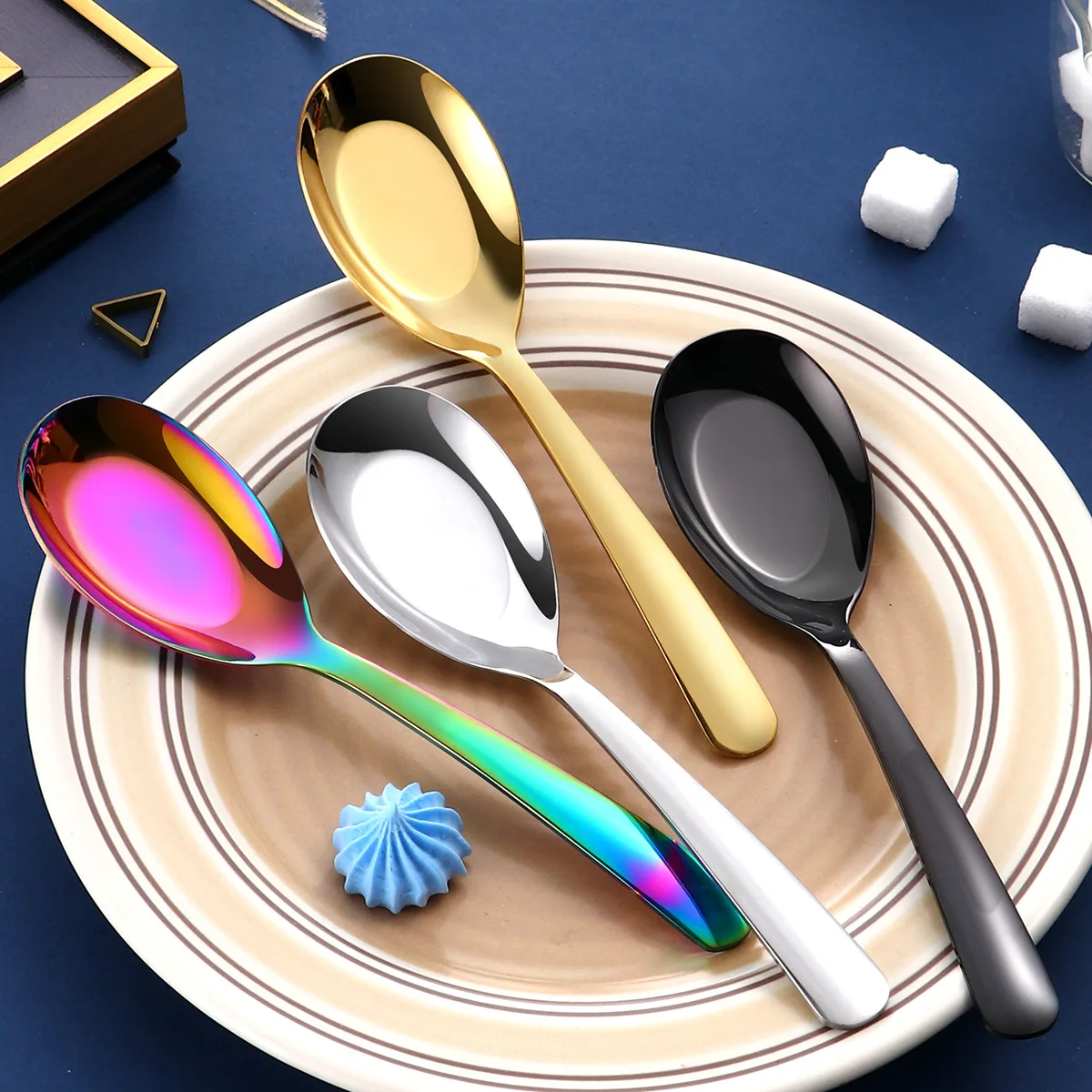 

Creative Flat-bottomed Stainless Steel Spoon Students Eat Spoon Thickened Spoons Chinese Spoons Small Spoons Canteen