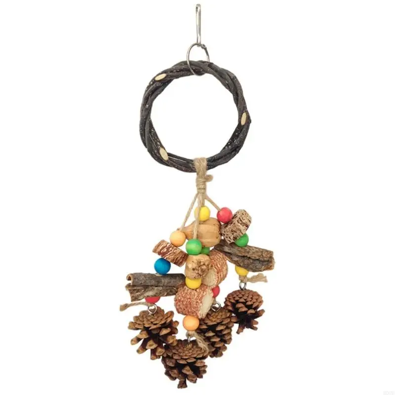 Multifunctional Bird Toy Natural Pinecone Block Beads Exercise Chewing Climbing For Parrots B03E