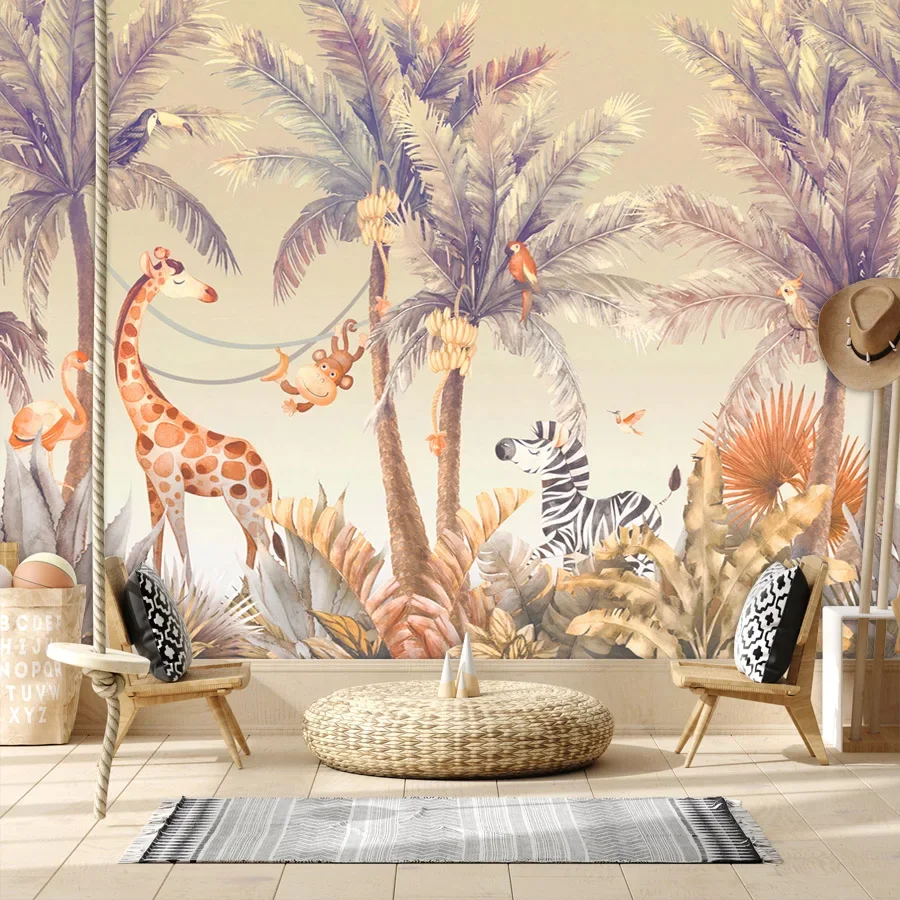 

Custom Peel and Stick Optional Photo Wall Covering Papers Home Decor Jungle Animal Giraffe Wallpapers for Living Room Murals Art