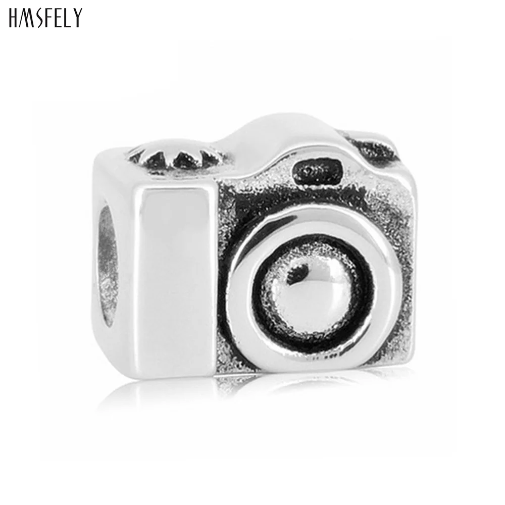 

HMSFELY European Charm Beads For DIY Charms Bracelet Jewelry Making Accessories Bead 316l Stainless Steel Camera Beads 4pcs