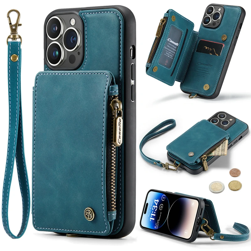 

Leather Flip Phone Case For iphone 15 14 13 12 11 Pro XS Max XR 7 8 Plus Cover For iPhone 14 Pro max Zipper Credit Card Wallet