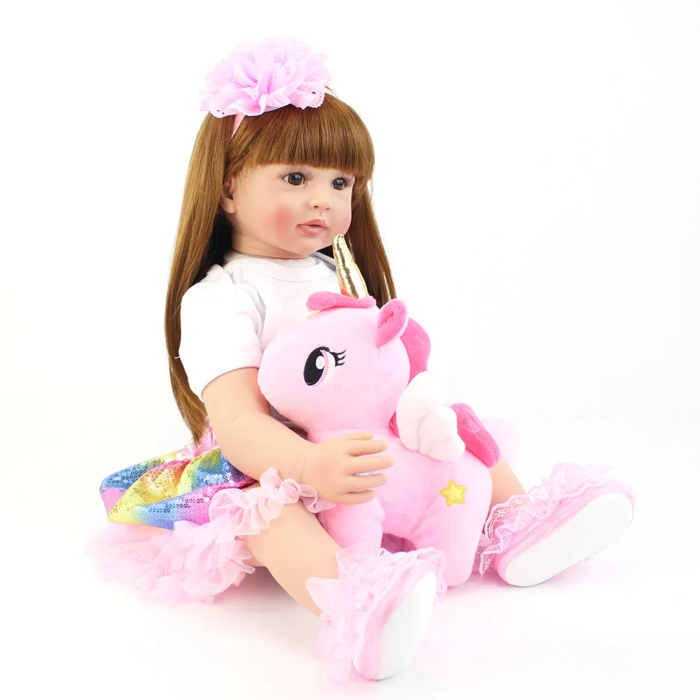 BZDOLL 60cm Lifelike Reborn Toddler Doll 24inch Alive Princess Baby with Unicorn Cloth Body Realistic Bebe Girl Birthday Gift 5