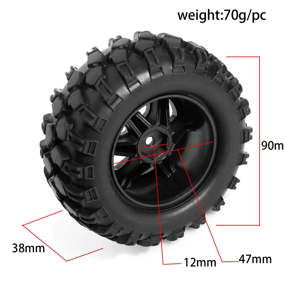 4 Pezzi Pneumatici In Gomma 1.9 Per RC Crawler 1/10, 100x40mm, Per Assisi SCX10, TRX4, D90, Neri