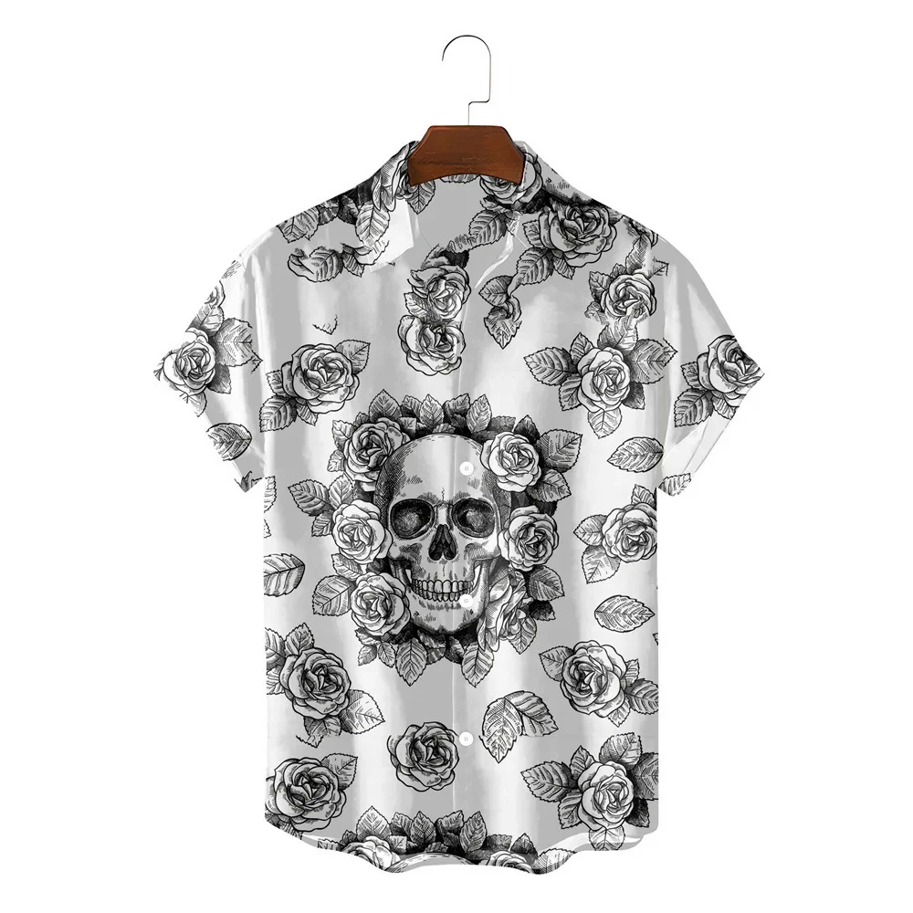 

24 Summer Man Fashion Shirt Custom 3D Skulls Printed Short Sleeve Tops Hawaiian Style Tees Loose Jogging Clothing Streetwear