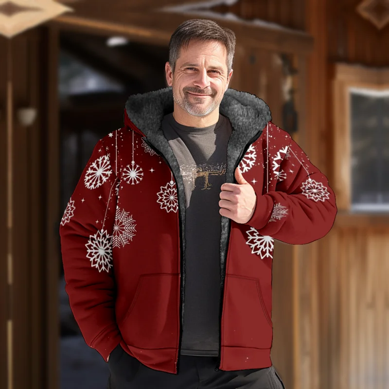 Christmas Creative Cotton Coat Hooded Sweater Casual Print Men's Fur Loop Arctic Velvet Zipper Patch Pocket Hooded Sweater a12