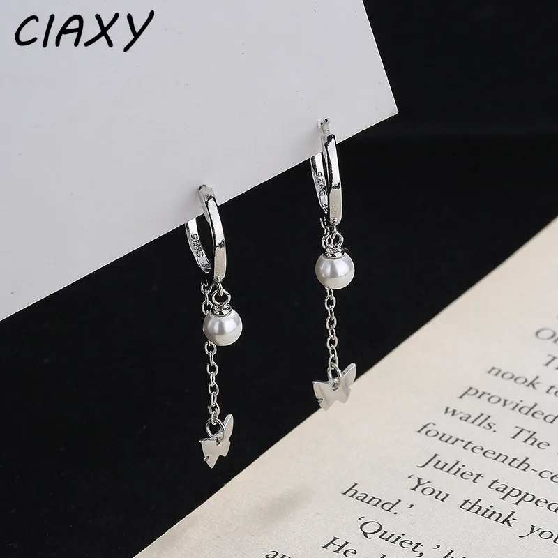 CIAXY Silver Color Hollow Butterfly Earrings for Women Temperament Fairy Pearl Ear Buckle New Fashion Jewelry aretes de mujer butterfly earrings animal earrings