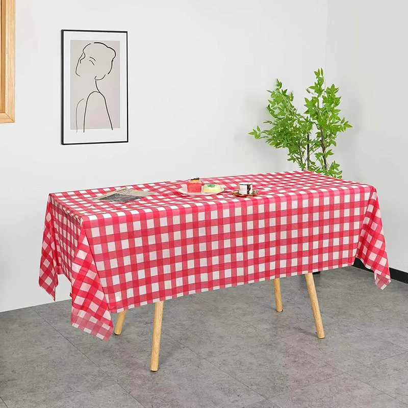137x274cm Red Black Checkered Disposable Tablecloth Wedding Birthday Party Indoor Outdoor Picnic Plastic Waterproof Tablecloth 3