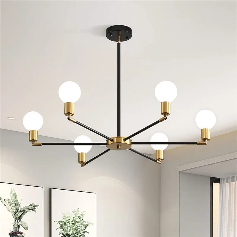 Vintage Pendant Lamp LED Gold Black 6/8 Bulbs Ceiling Light Modern Home Decoration Chandelier Lamp Balcony Kitchen Living Room
