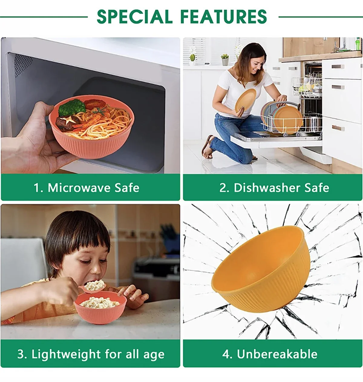 16Pcs 밀짚 Tablewar 세트 그릇 접시 접시 세트 휴대용 피크닉 칼 붙이 나이프 포크 블랙 식기류 캠핑 요리 전체