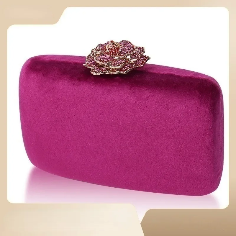 

New Velvet Premium Diamonds Chain Evening Clutch Fashion Trend Ladies Temperament Party Evening Dresswear Wedding Purses Bag
