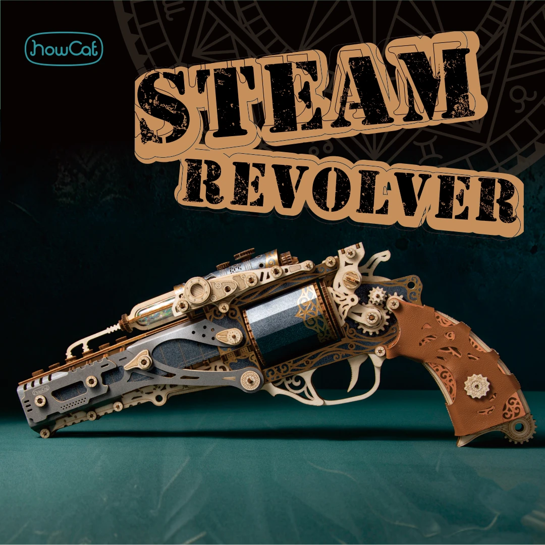 MMZ MODEL DIY 3D Wooden Puzzle Steam Revolver Assembly Model Kits Toys For Children Kids Girls Birthday Gift 3