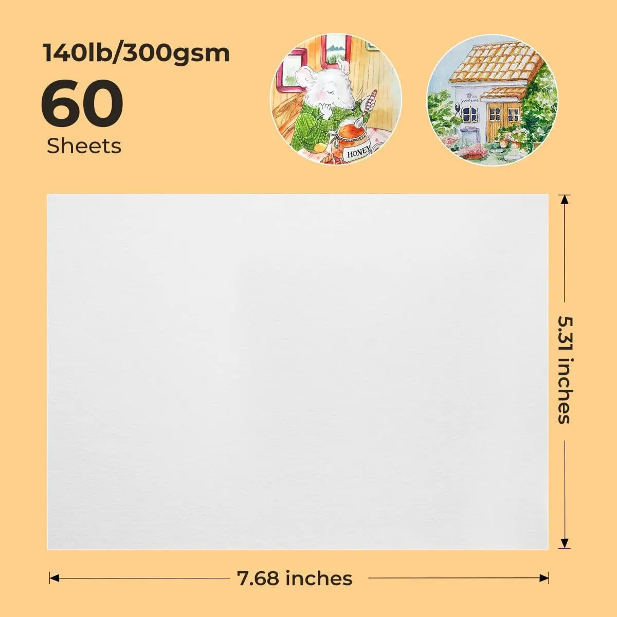 60 Blatt Dickes Aquarellpapier Aus Baumwolle (300g/m²) + 1 Pinsel – Für Acryl, Buntstifte & Mehr, 15,2 X 10 Cm