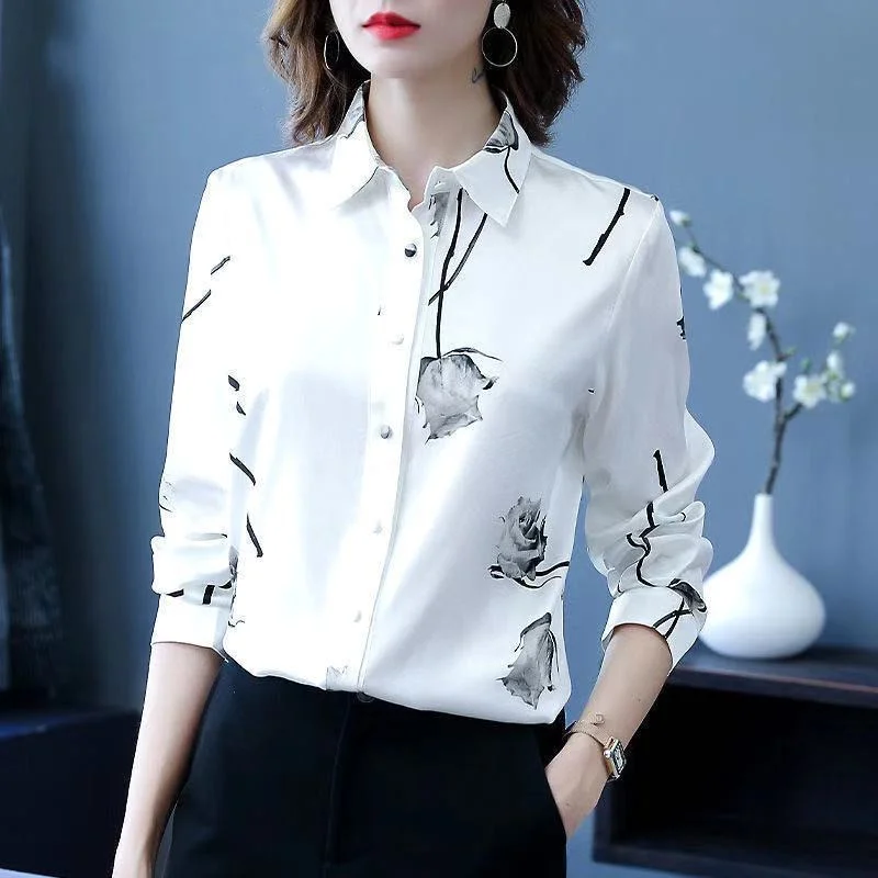 594381-a3dbde.jpg Woman Spring Autumn Style Blouses Shirts Lady Casual Long Sleeve Turn-down Collar Flower Printed Blusas Tops DF4851 - Image 1