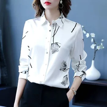 Woman Spring Autumn Style Blouses Shirts Lady Casual Long Sleeve Turn-down Collar Flower Printed Blusas Tops DF4851 1