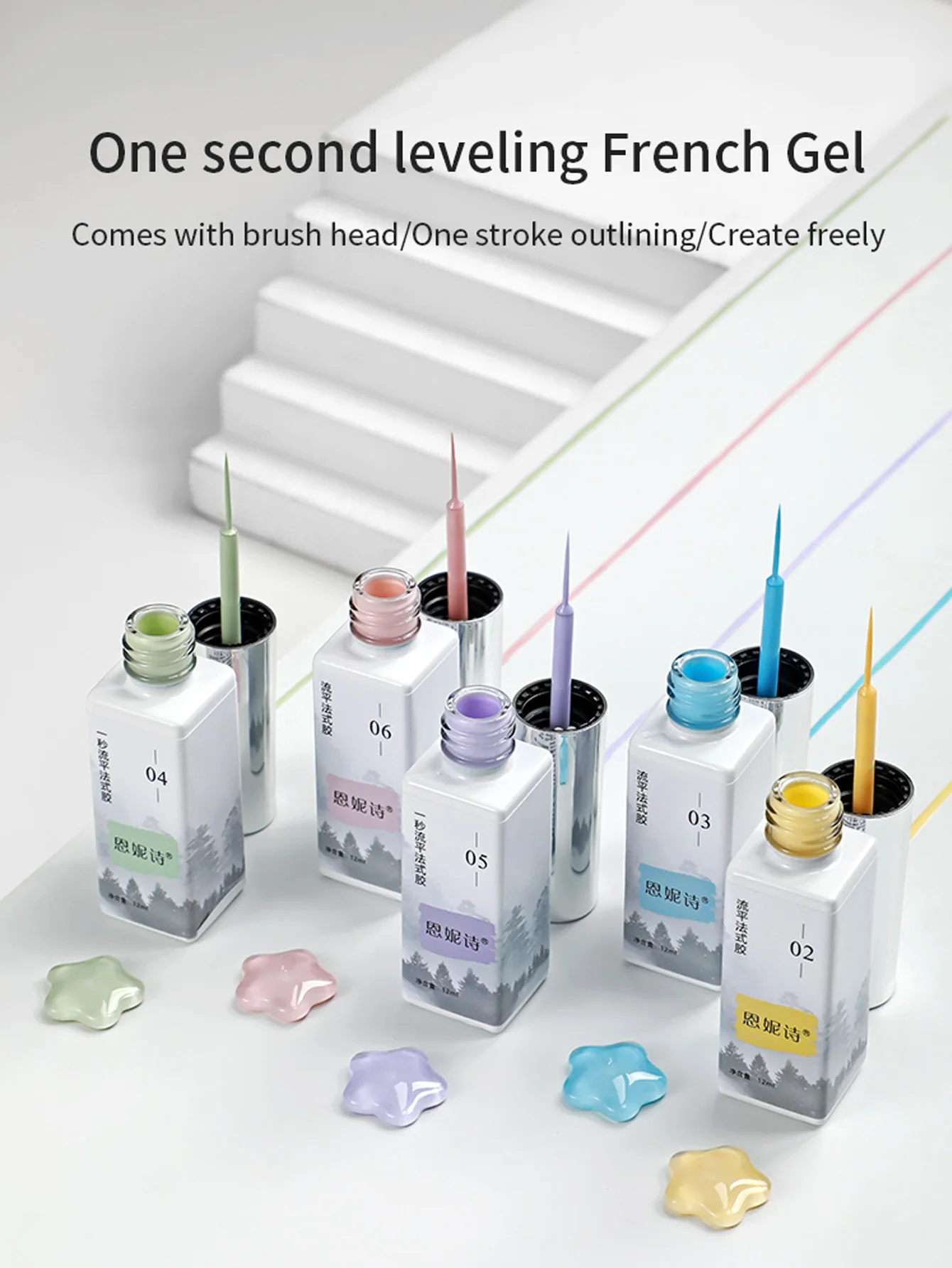 12ml 화이트 스월 젤 네일 폴리쉬 아트 라이너, 클래식 컬러 네일 페인트 디자인 얇은 브러쉬 포함, DIY 프렌치용 UV 라이트 큐어