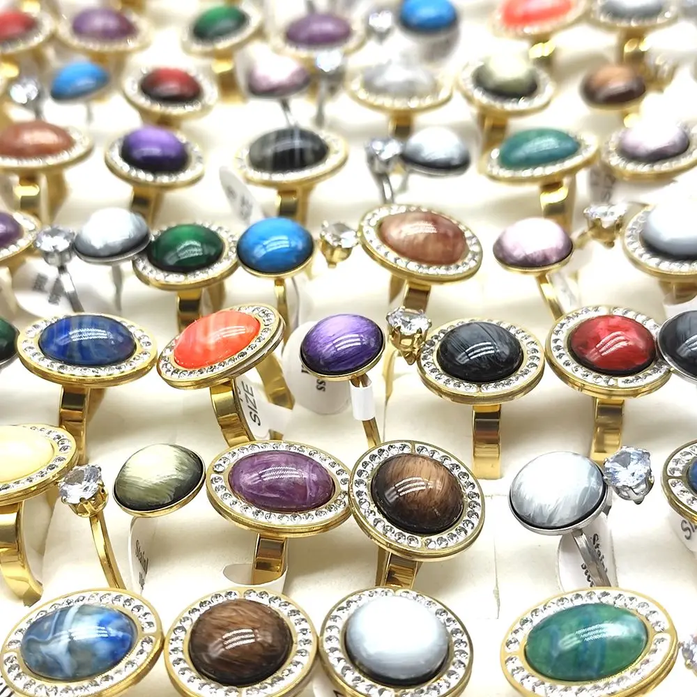 20 Teile/los Großhandel Mix Edelstahl Zirkonia Charm Ring Inlay Runde CZ Ring Strass Verlobung Schmuck Geschenk – Detail 4