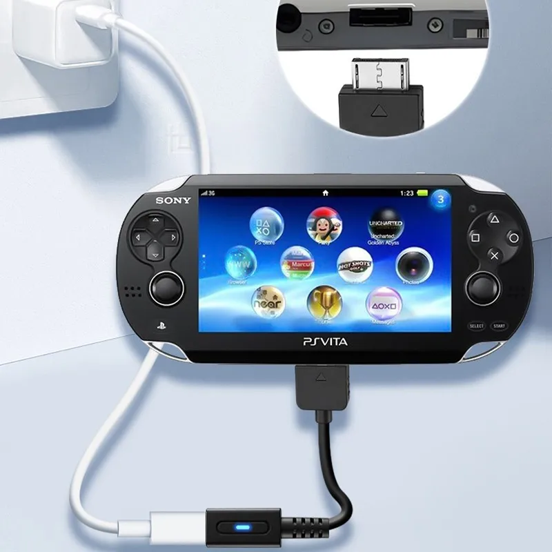 PS Vita 1000 PD 충전 어댑터 USB C 암 플러그 변환기 PS ViTA1000용 지시등이 있는 전원 공급 코드