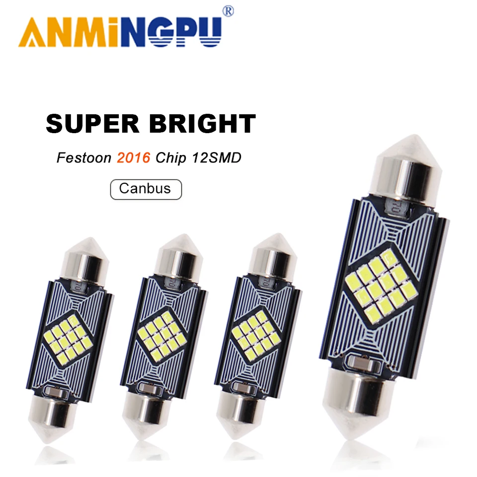 

ANMINGPU 2xLED Festoon C5W C10W LED 2016 Chip 12SMD Signal Lamp Canbus Bulb 31mm 36mm 39mm 41mm Auto Interior Reading Dome Light