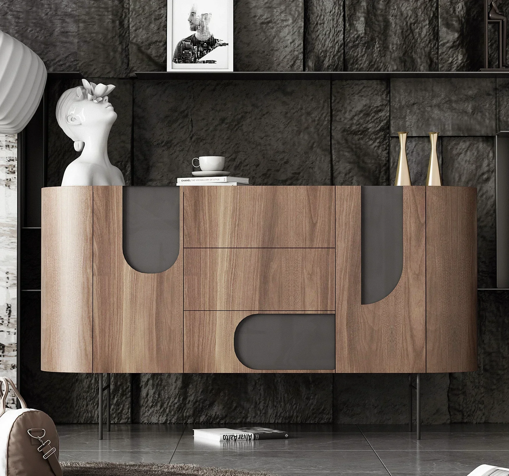 Kitchen Sideboard Dining et Cabinet with 3 Drawers, Floor Storage Cabinet with Wooden Console Table