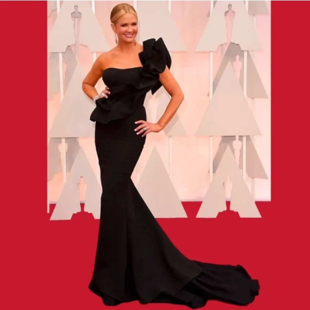 

Glamorous Black Long Mermaid Evening Dress One Shoulder Red Carpet Celebrity Dress Oscar Prom Party Dresses Formal Evening Gowns