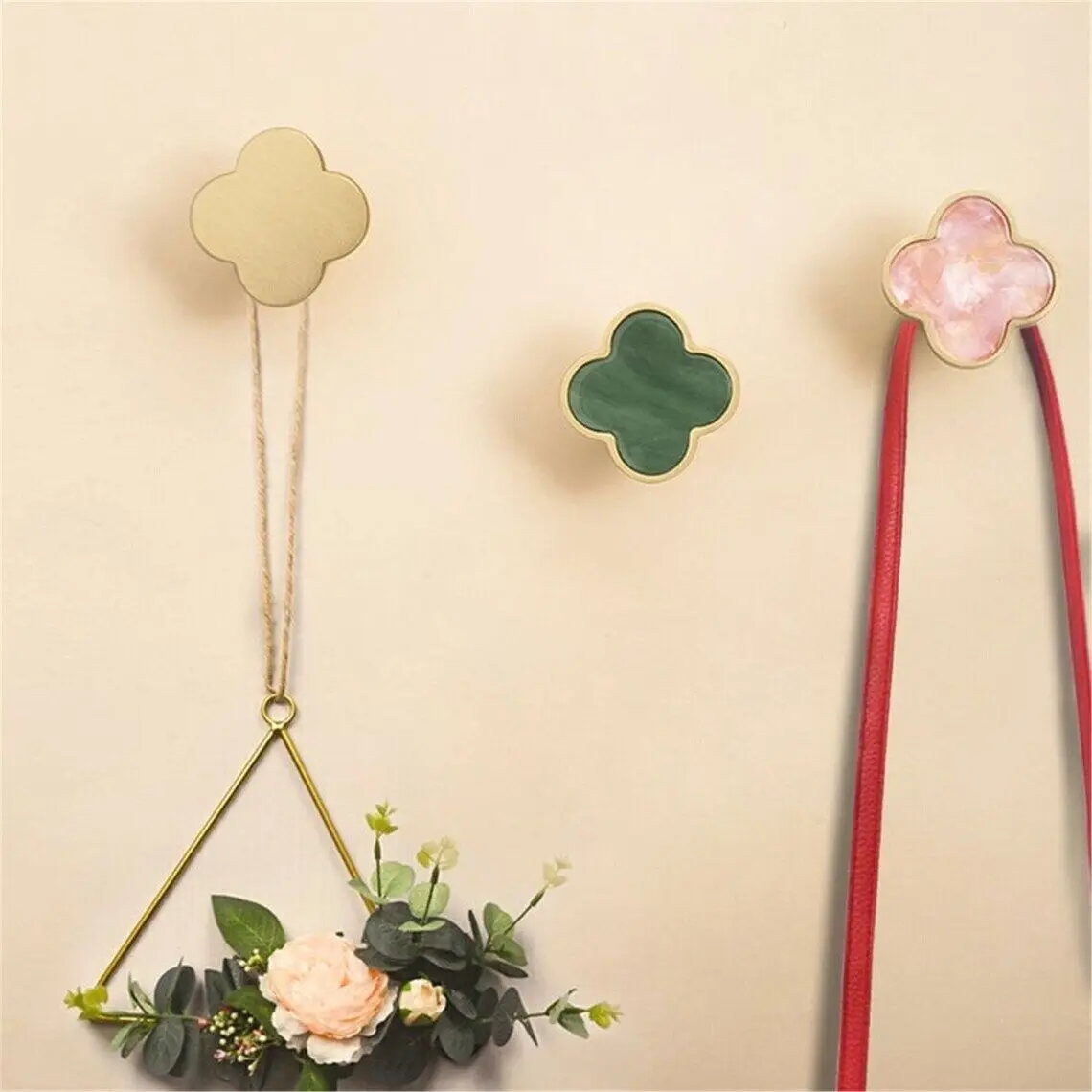 Solid Brass Four-leaf Clover Wall Mounted Coat Hooks Home Decorative Hallway Bags Keys Clothes Hangers Bathroom Towel Hook 2