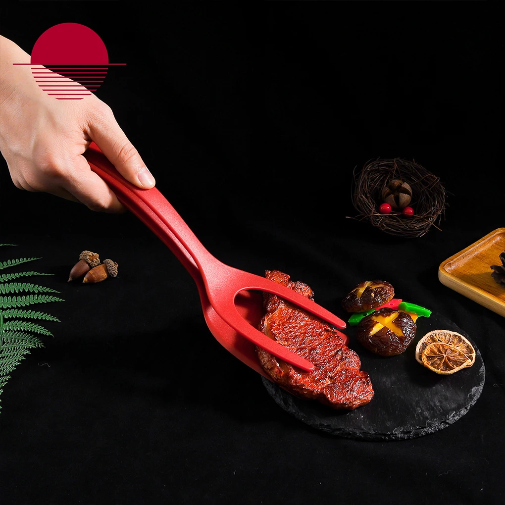 Non Stick 2 In 1 Pancake Spatula French Fries Turners Egg Clamp Frying Steak Pancake Tongs Toast Omelet Clip Kitchen Accessories food tongs